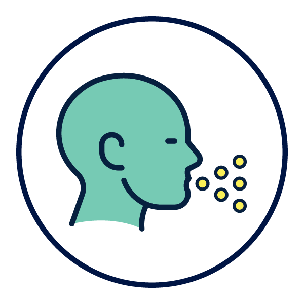 Circle icon showing the side profile of a person coughing.